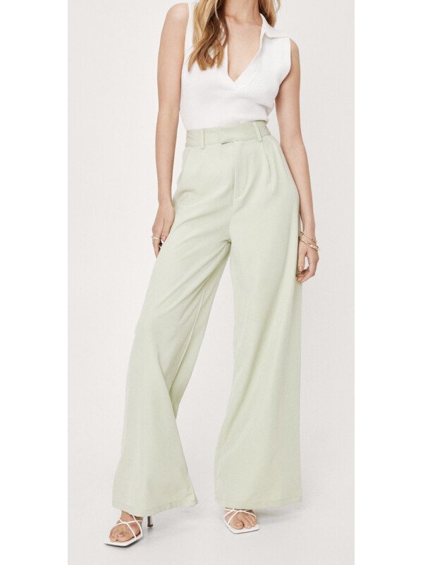 Pantaloni largi croiți cu talie înaltă Mint 