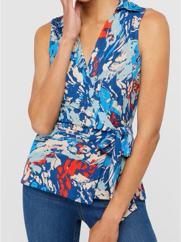 Top Arianna din jerseu cu imprimeu-Albastru-M