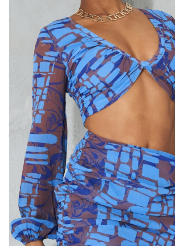 ROCHIE BODYCON CU IMPRIMARE ABSTRACT ALBASTRĂ