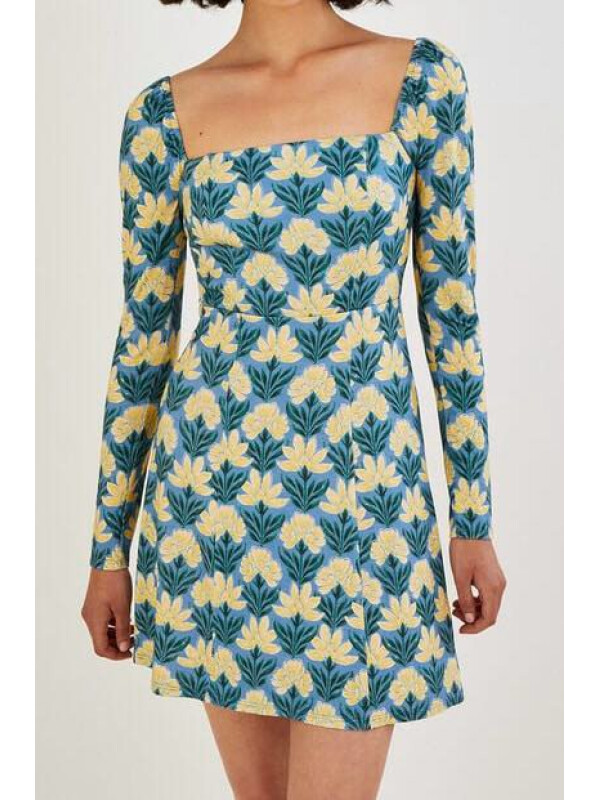 Rochie din jerseu cu imprimeu floral vintage și decolteu pătrat