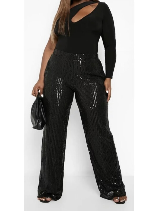 Plus pantaloni slim cu paiete late