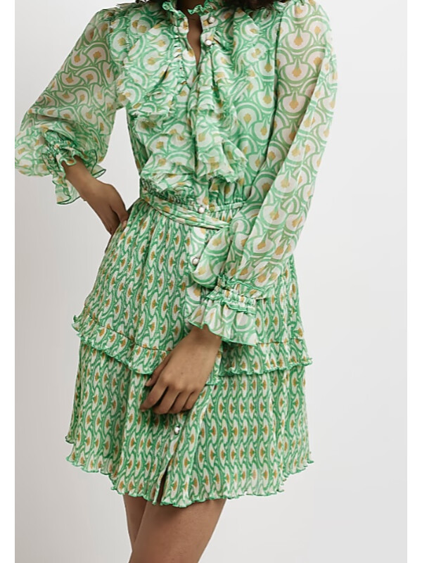 ROCHIE MINI VERDE CU VOLANE