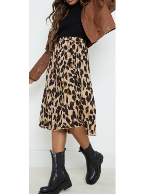 FUSTA MIDI CU PLURI SATINĂ CU IMPRIMARE LEOPARD