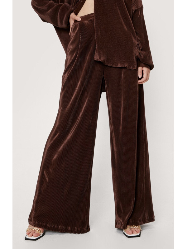 Pantaloni largi Plisse cu talie înaltă