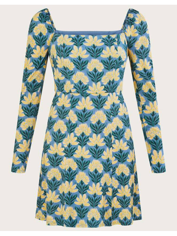 Rochie din jerseu cu imprimeu floral vintage și decolteu pătrat