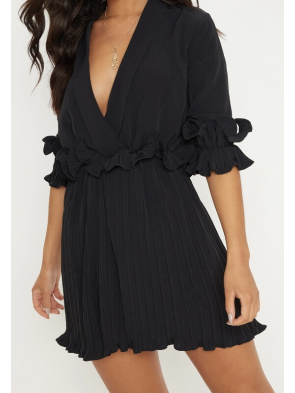 ROCHIE SKATER PLURI CU DETALII NEGRU