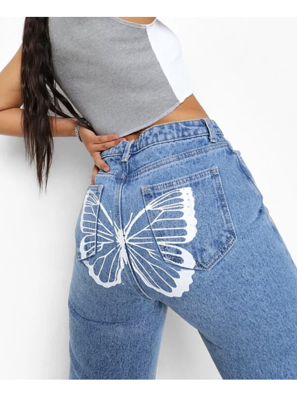 Blugi Drepți Cu Imprimare Fluture Spate Boohoo