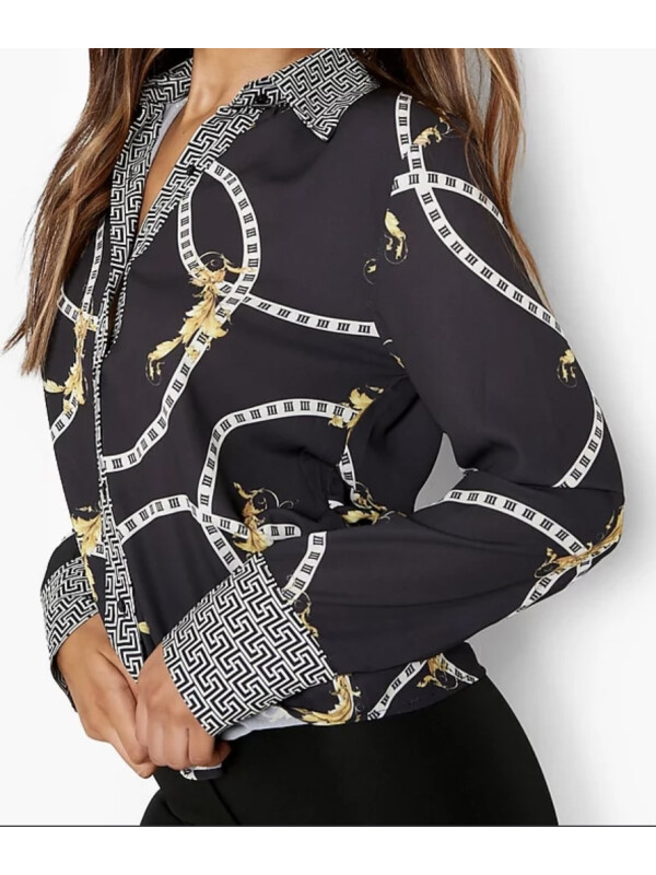Cămașă cu imprimeu cu lanțuri geo contrast