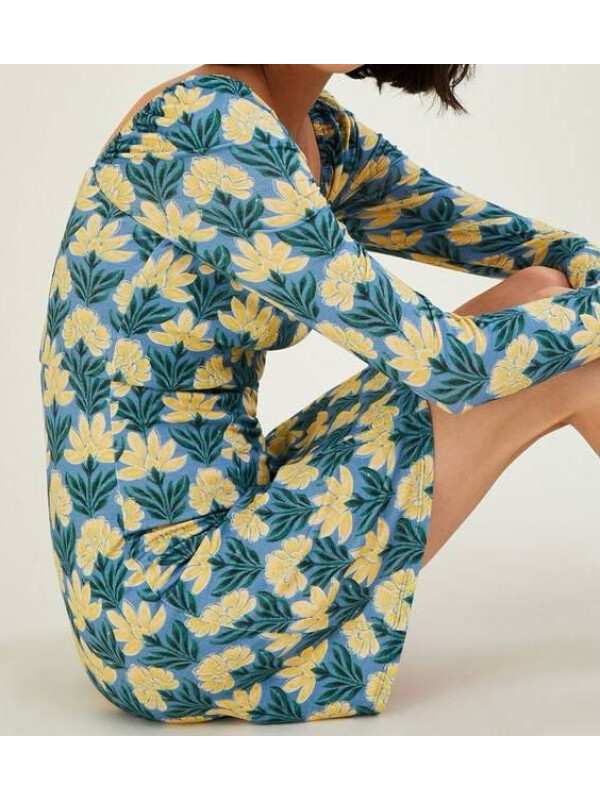 Rochie din jerseu cu imprimeu floral vintage și decolteu pătrat