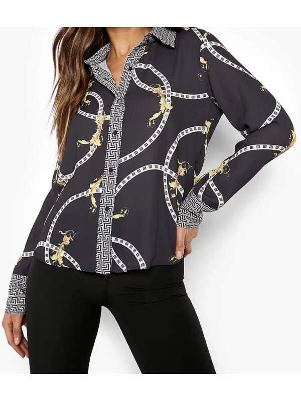 Cămașă cu imprimeu cu lanțuri geo contrast