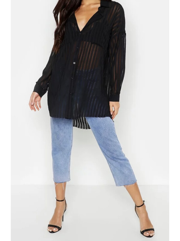 Cămașă transparentă cu dungi Boohoo