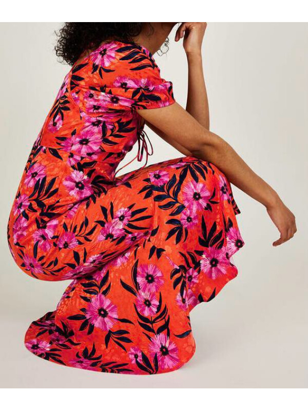 Rochie Kerry din satin jacard cu imprimeu floral