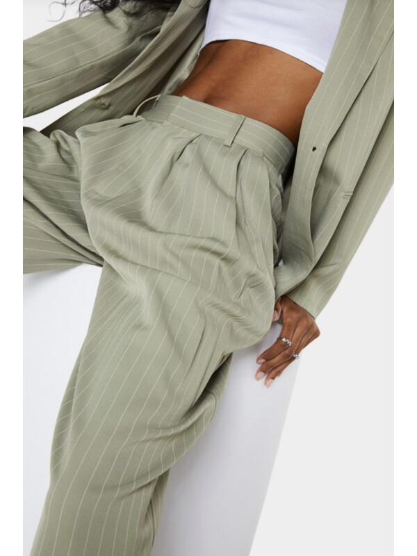 PANTALONI CU TALIE ÎNALTĂ, VERDE SALVIE