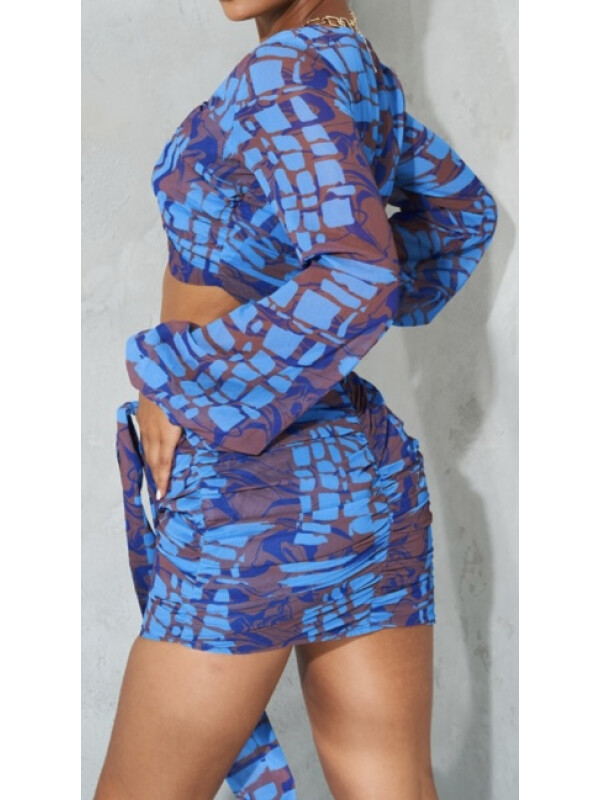 ROCHIE BODYCON CU IMPRIMARE ABSTRACT ALBASTRĂ