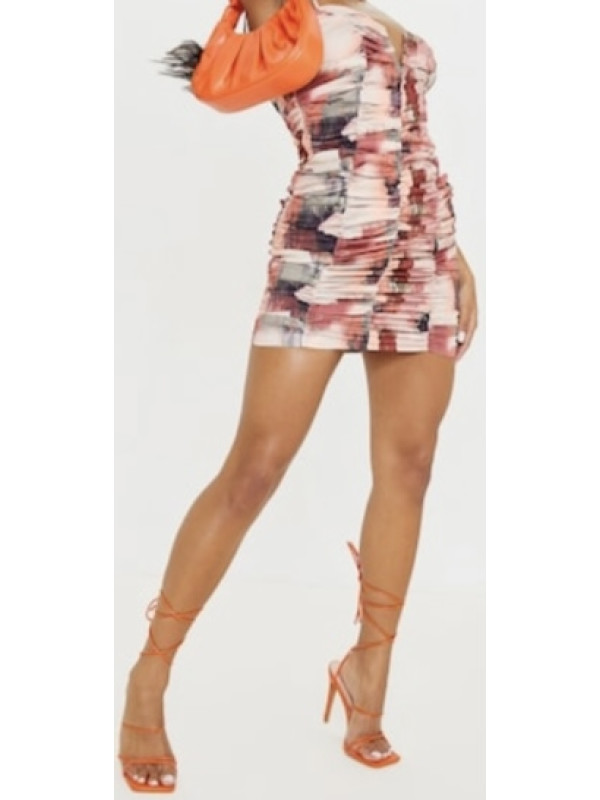 ROCHIE BODYCON V BAR CU RUCHETE MULTI IMPRIMATE