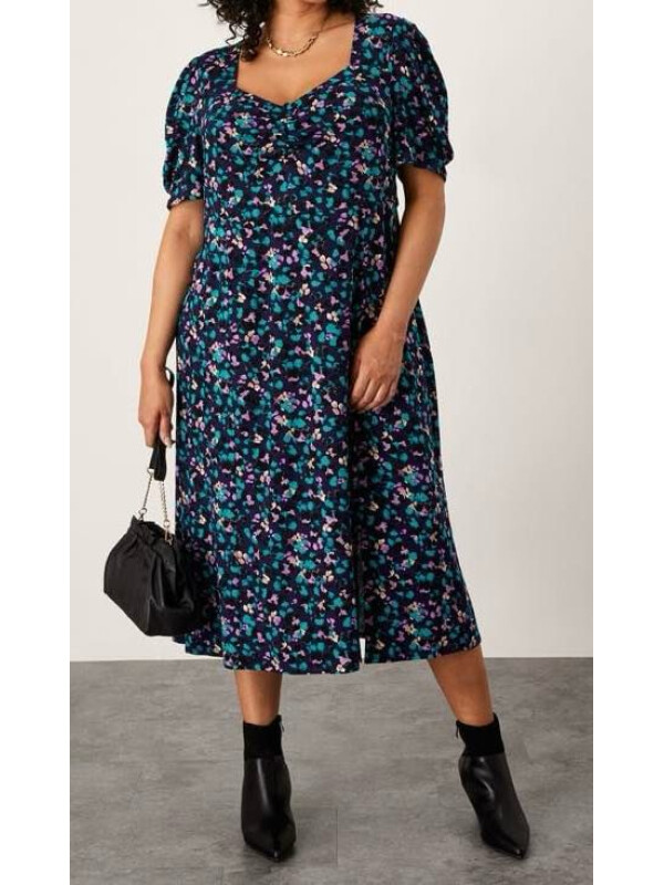 Rochie midi albastră din jerseu cu imprimeu animalier