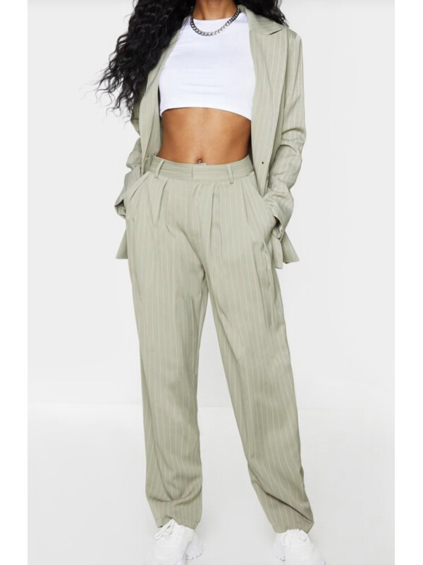 PANTALONI CU TALIE ÎNALTĂ, VERDE SALVIE