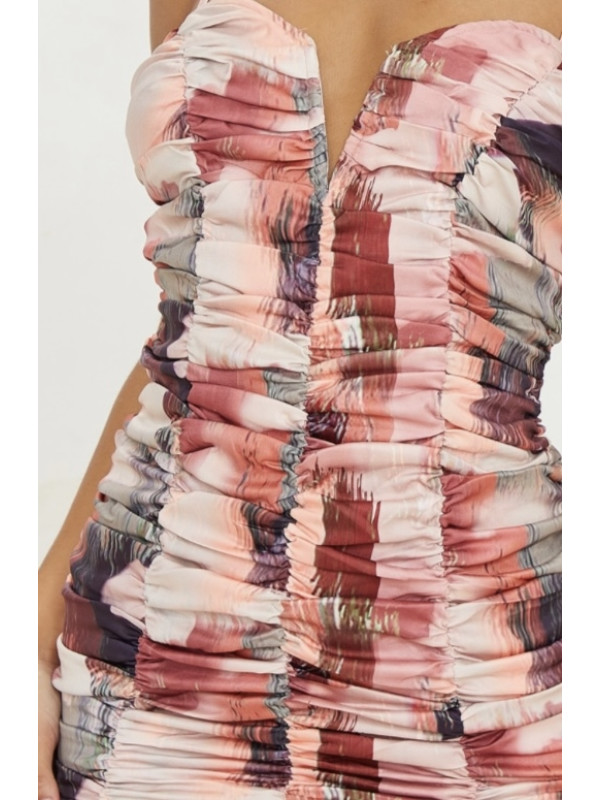 ROCHIE BODYCON V BAR CU RUCHETE MULTI IMPRIMATE