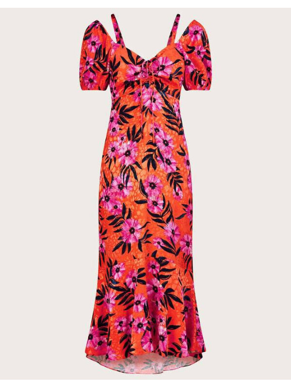 Rochie Kerry din satin jacard cu imprimeu floral-Portocaliu-48