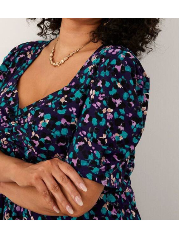 Rochie midi albastră din jerseu cu imprimeu animalier-S