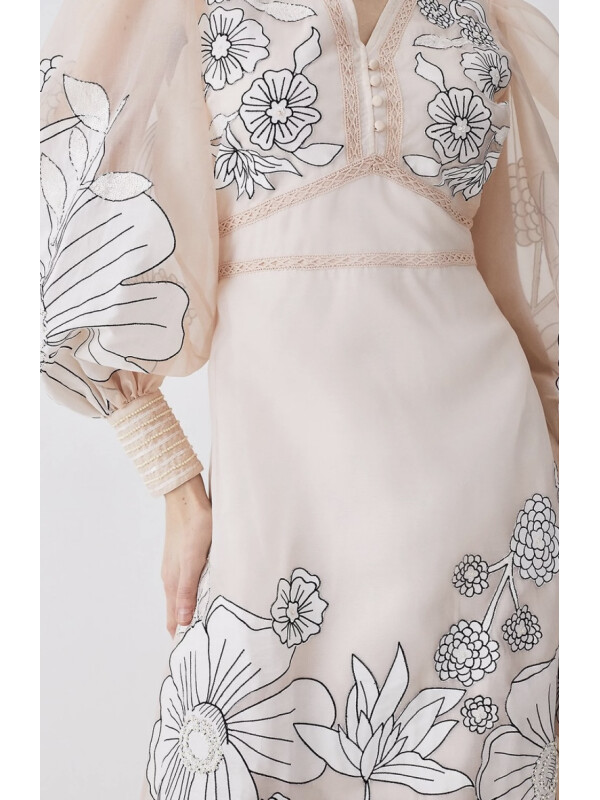 ROCHIE MIDI CREM CU BRODERIE 