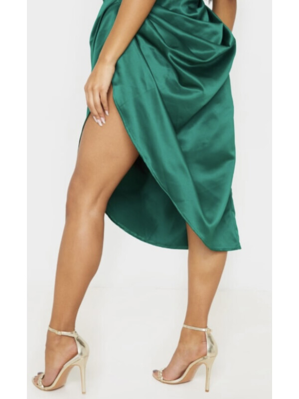 FUSTA MIDI LATERALĂ RUNCATĂ ȚESUTĂ VERDE SMERALDĂ