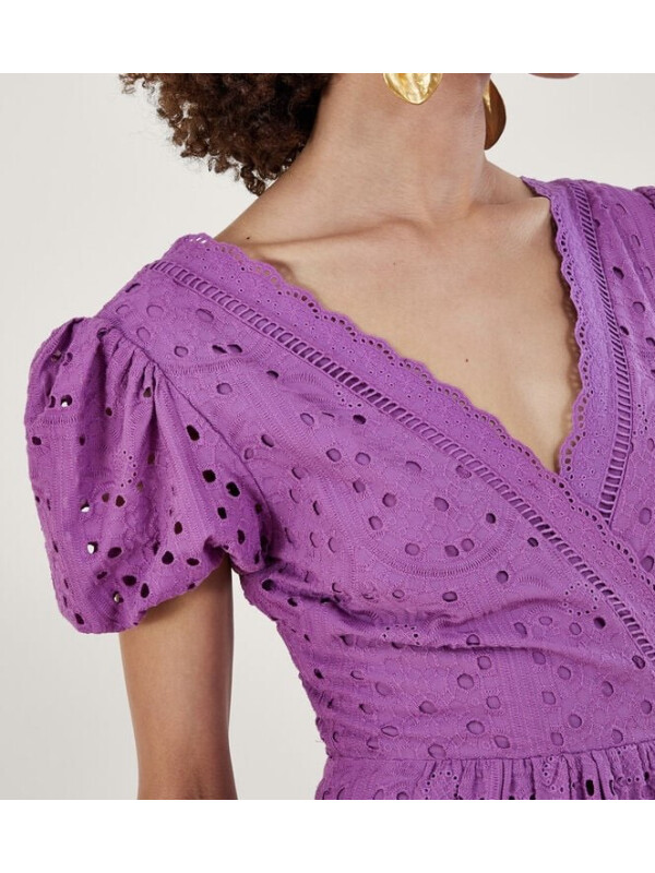 Rochie Fabiola mov, cu broderie