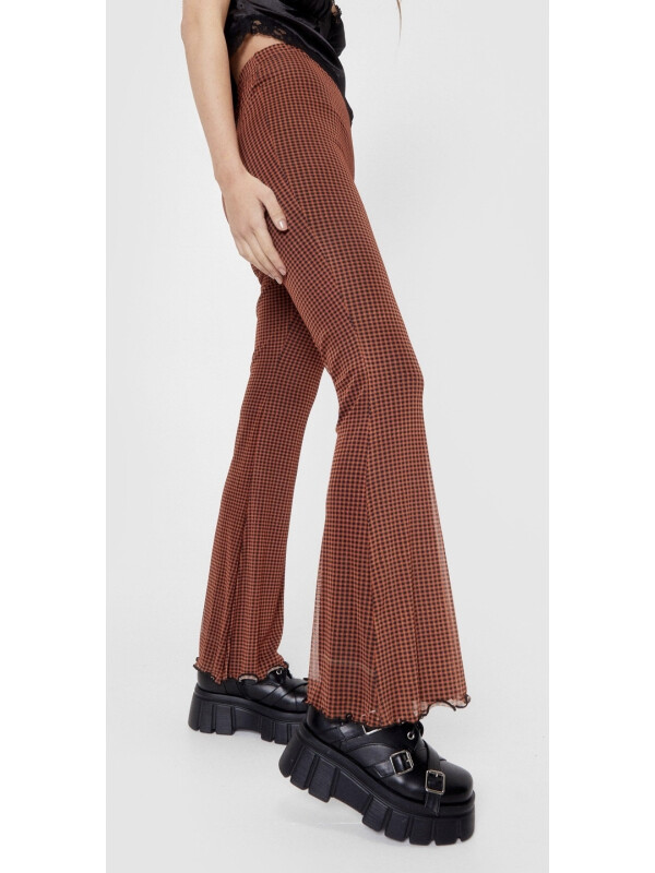 Pantalonii evazați cu talie înaltă din plasă Gingham 