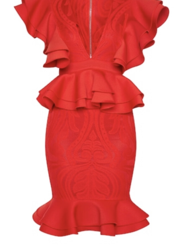 ROCHIE MIDI CU DETALII VOLANE ROSIE