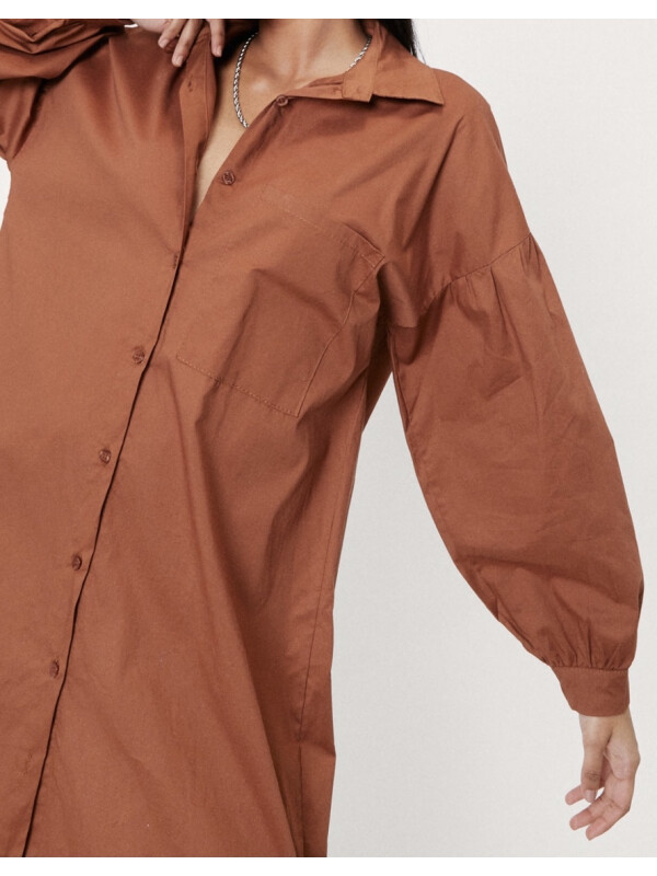 Rochie cămașă midi din poplin din bumbac cu mâneci bufante