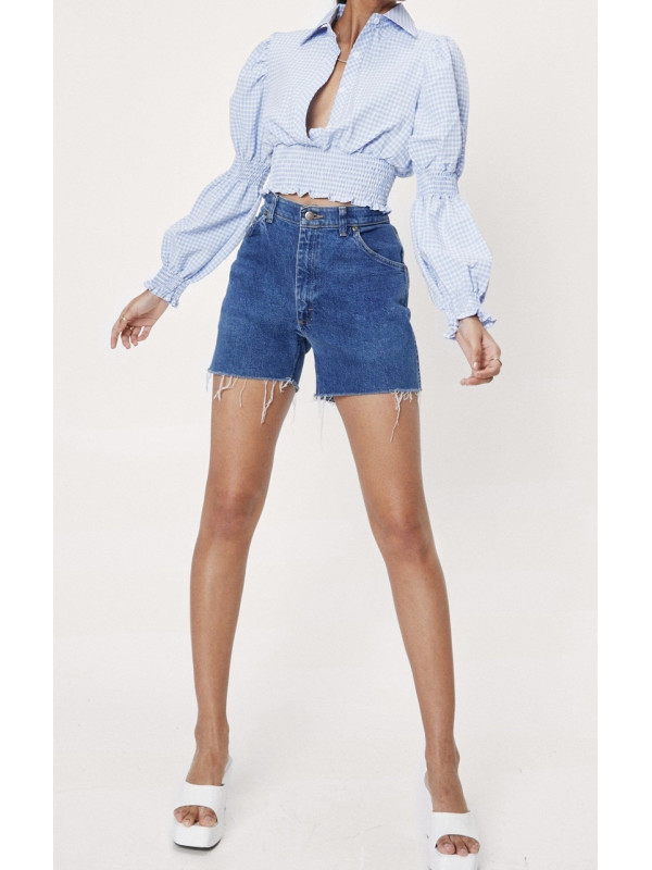 Cămașă decupată cu talie încrețită cu imprimeu Gingham