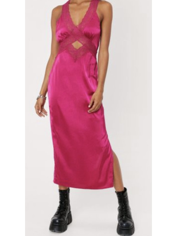 Rochie midi de damă din satin roz 