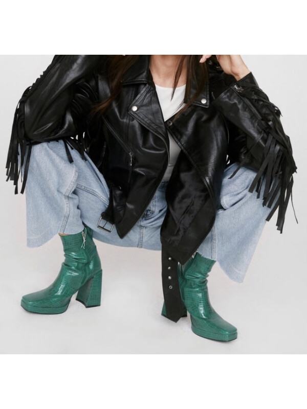 Jacheta moto cu franjuri Nasty Gal