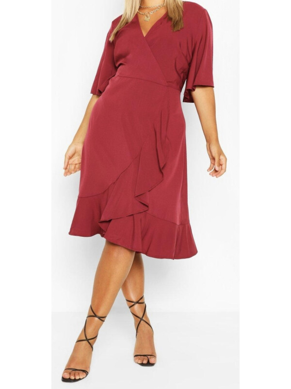 Plus Woven Ruffle Wrap Dress