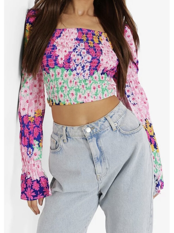 Top crop cu mânecă Boohoo