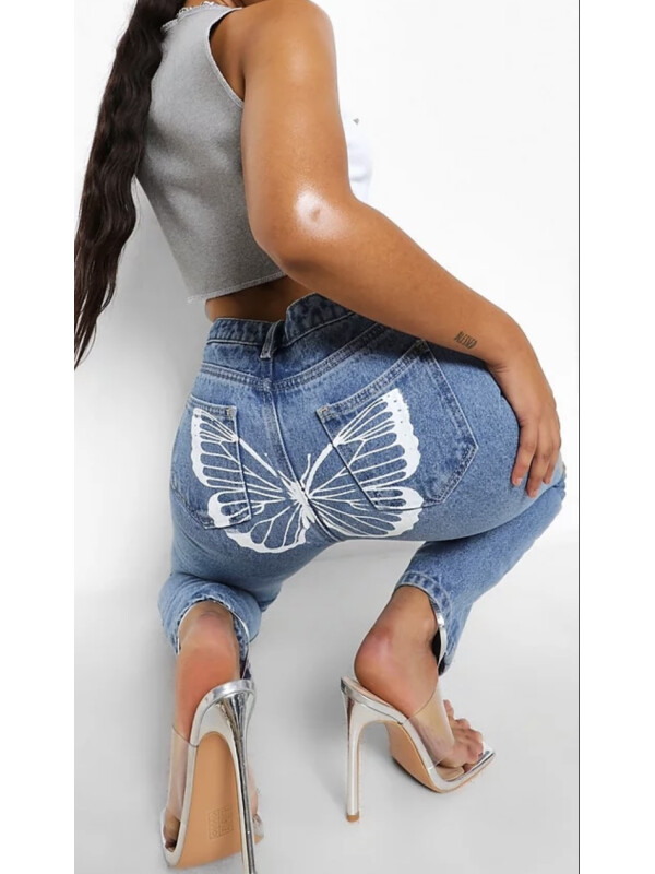 Blugi Drepți Cu Imprimare Fluture Spate Boohoo
