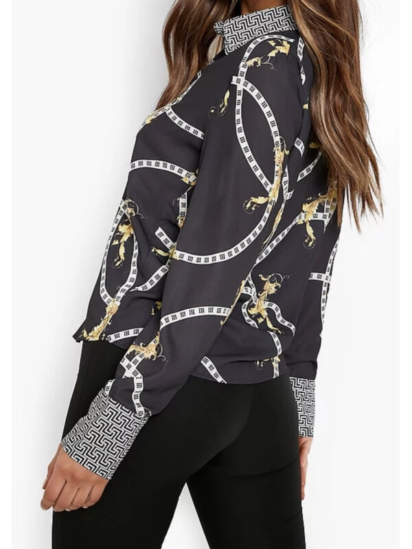 Cămașă cu imprimeu cu lanțuri geo contrast