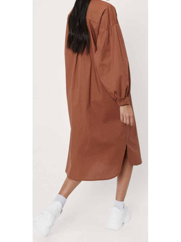 Rochie cămașă midi din poplin din bumbac cu mâneci bufante