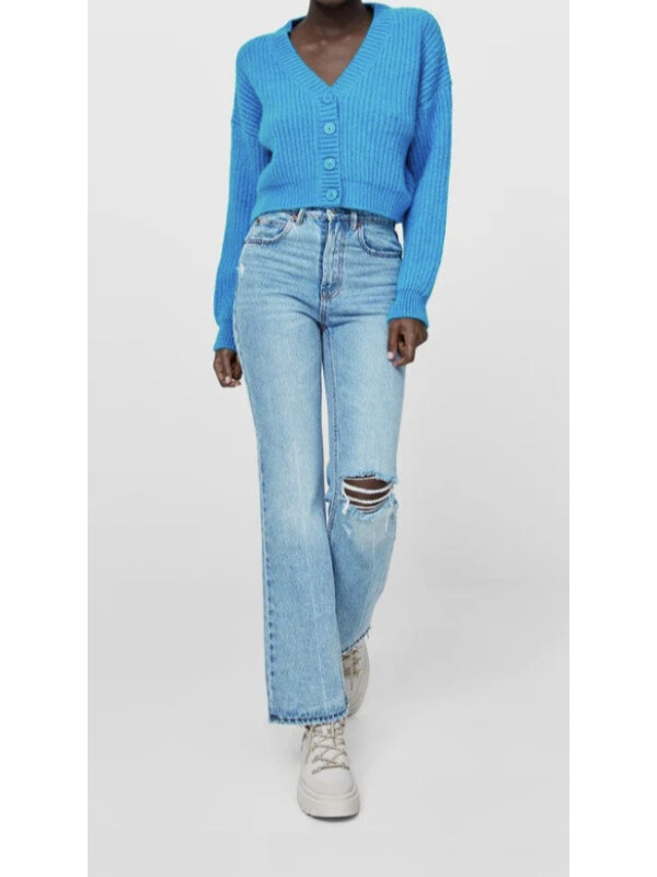 CARDIGAN SCURT ALBASTRU