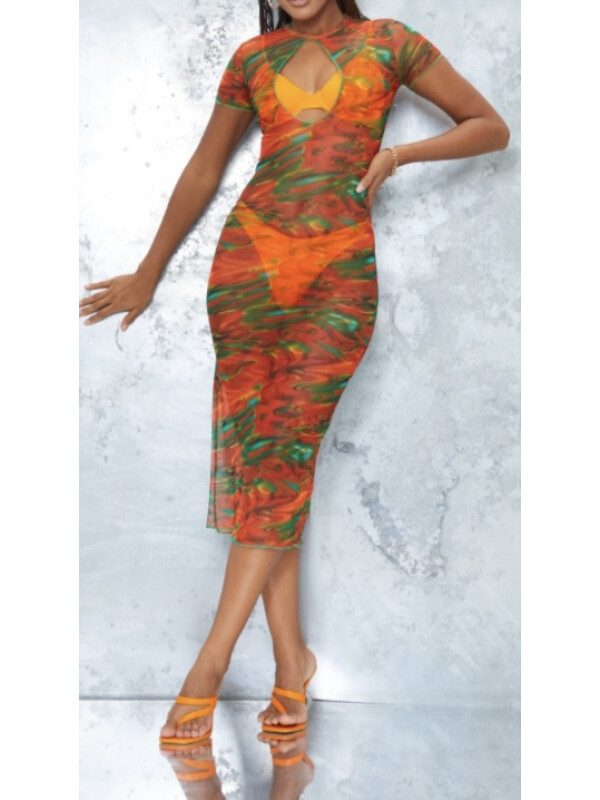 Rochie Imprimeu marmura portocaliu