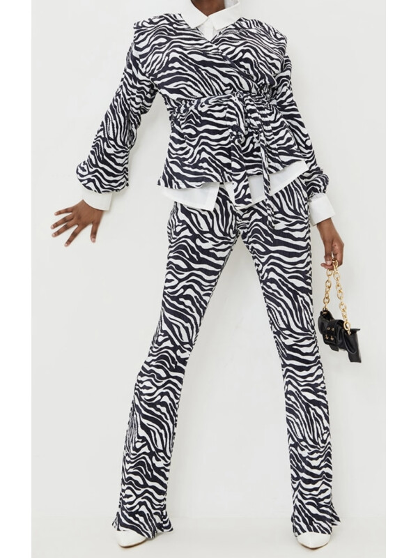 PANTALONI PLISSE FLARE CU IMPRIMEURI ZEBRA 