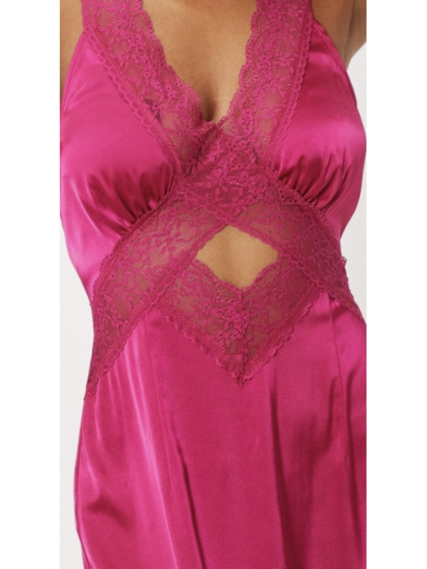 Rochie midi de damă din satin roz 