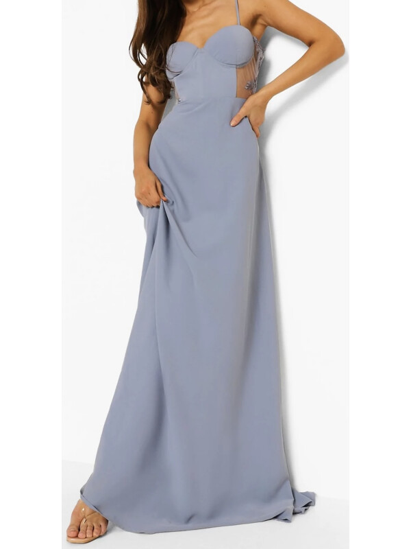 Rochie maxi corset din dantela contrast