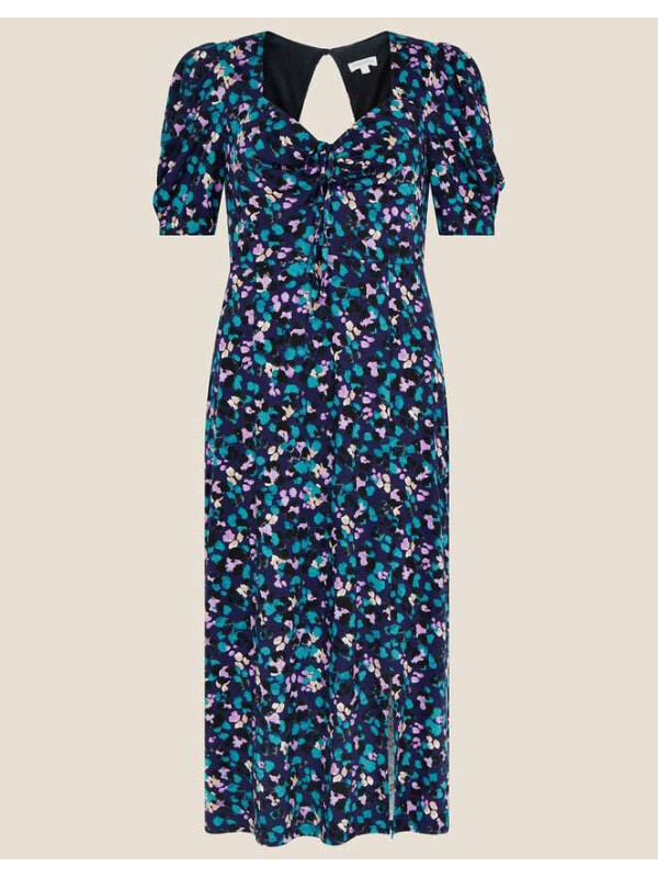 Rochie midi albastră din jerseu cu imprimeu animalier