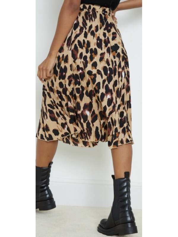 FUSTA MIDI CU PLURI SATINĂ CU IMPRIMARE LEOPARD