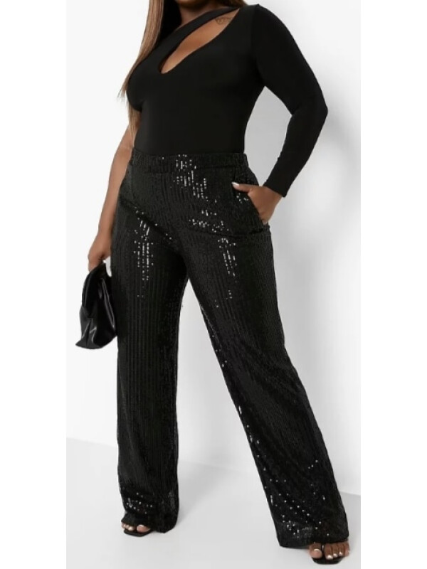 Plus pantaloni slim cu paiete late