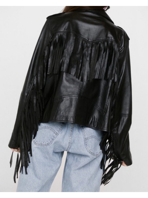 Jacheta moto cu franjuri Nasty Gal