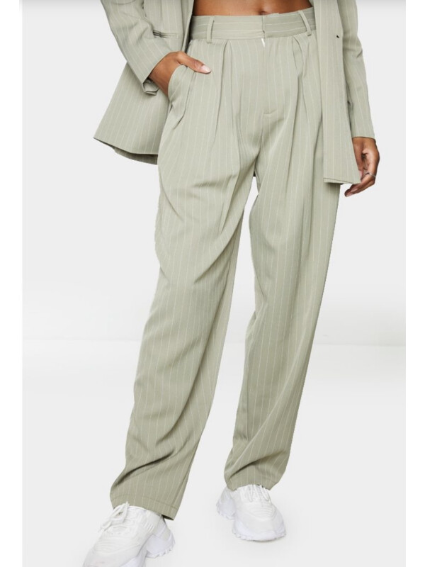 PANTALONI CU TALIE ÎNALTĂ, VERDE SALVIE