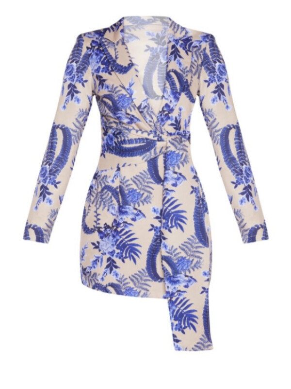 ROCHIE BLAZER CU DETALII FLORALE NUDE L