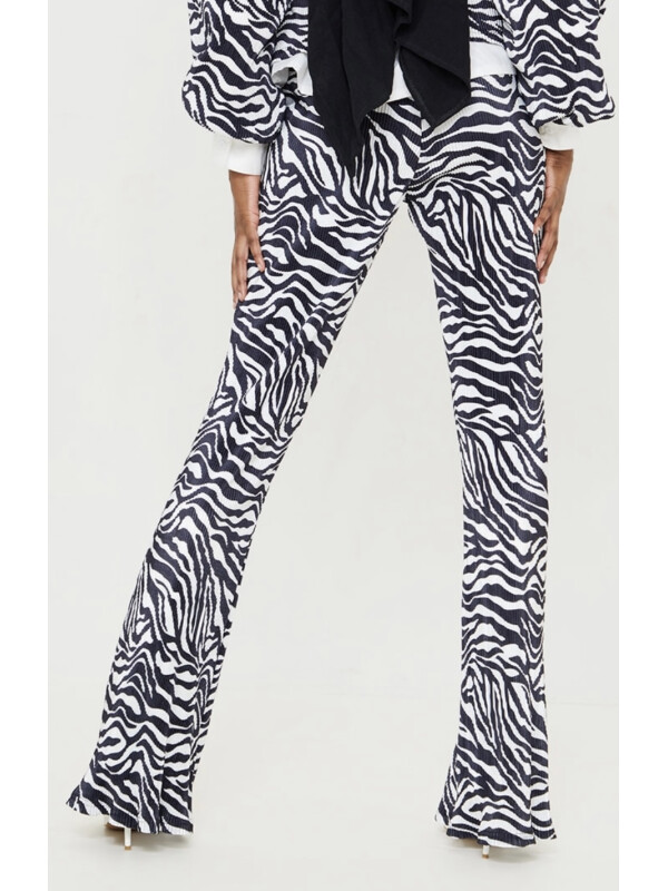PANTALONI PLISSE FLARE CU IMPRIMEURI ZEBRA 